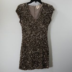 Parker Charcoal Silk V-neck Sequins Shift Dress XS